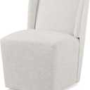 Upholstered Dining Chairs Set of 1 with Casters, Wingback Modern Side Armless Deskchair with Rollers for Diningroom Bedroom Livingroom Reading Room, Linen Fabric