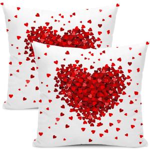 AEIOAE Valentines Pillow Covers 18x18 Inch Set of 2,Red Pink Love Heart Throw Pillows Case,Valentine's Day Mother's Day Anniversary Holiday Decor Cushion Covers Farmhouse Outdoor Decor for Sofa Bed