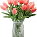 10-Heads Artificial Flowers PU Mini Real Touch Tulip Bouquets (Gradient Coral)
