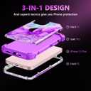 Casetego for iPhone 13 Case,iPhone 14 Case,Three Layer Heavy Duty Sturdy Shockproof Protection Full Rugged Hard PC+Soft TPU Bumper Protective Girls Case for Apple iPhone 13/14 6.1 inch,Bright Purple