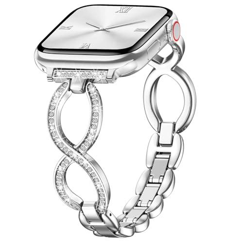 Filoto Bling Band Compatible with Apple Watch 38mm 40mm 41mm 42mm 44mm 45mm 46mm 49mm for Women, Thin Metal Strap Dressy Slim Jewelry Bracelet for iWatch Band Series 11 10 9 8 7 6 5 4 SE 3 2 2 Ultra