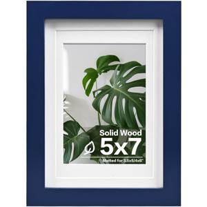  Egofine 5x7 Picture Frame Made of Solid Wood,Covered by Plexiglass Display Pictures 3.5x5/4x6 with Mat or 5x7 Without Mat for Table Top Display and Wall Mounting Photo Frame, Navy Blue - Pack of 2