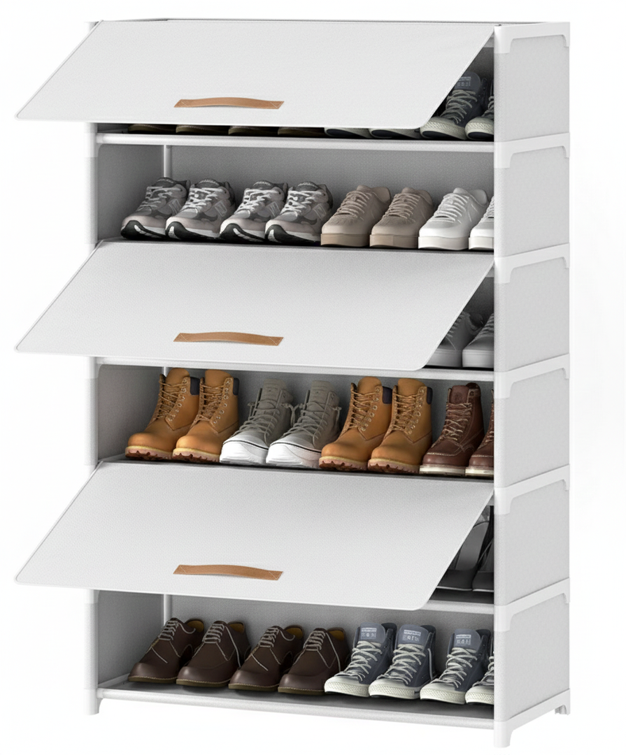Shoe Rack, 7 Tier Shoe Storage Cabinet with Door 28 Pair Plastic Shoe Shelves Organizer for Closet, Entryway, Hallway, Bedroom