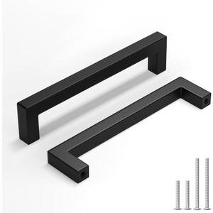 Homdiy 15 Pack Black Cabinet Handles 5-1/16 Inch(128 mm) Hole Centers Matte Black Cabinet Pulls Stainless Steel Drawer Dresser Handles Square Bar Hardware Drawer Pulls Stainless Steel Dresser Hardware