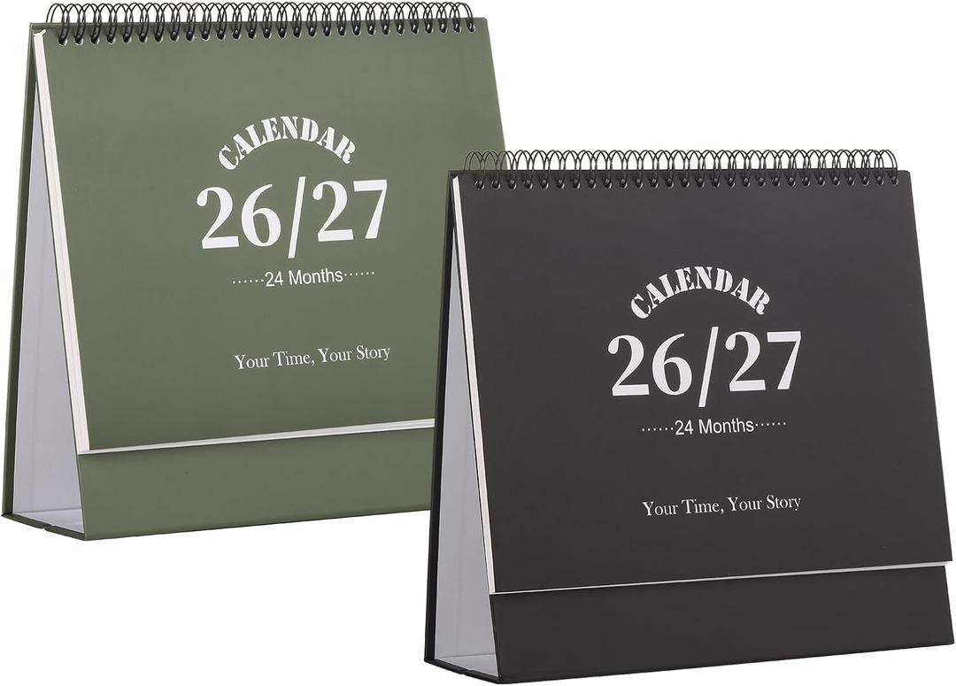 Desk Calendar 2026-2027, 2 Years Calendar Runs from Jan. 2026 until Dec 2027, Table Monthly Planner with Stickers for Home,Office,School Organization(L-Black+Green,9.8" x 9.6")