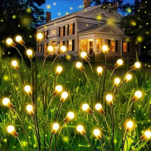OZS 4 Pack Total 32 LED Solar Garden Lights Fairy Outdoor - Solar Firefly Lights Outdoor, Sway by Wind, Waterproof for Garden Patio Pathway Fairy Decoration (Warm White)