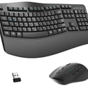 Wireless Keyboard and Mouse Combo,2.4G Full Size Wave Keys Ergonomic Keyboard with Wrist Rest for Natural Typing, 3 DPI Adjustable Ergonomic Silent Mouse for Computer/Laptop/Windows/Mac (Gray)
