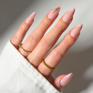 Glamnetic Press On Nails - Cherry Bow | Medium Almond Fake Nails with Pink French Tips, Lace Trim & 3D Cherry Accents in Glossy Finish, Salon Quality | 15 Sizes - 30 Nail Kit with Glue