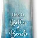 Kitchen Towels for Women- Funny Joked Life is Better at The Beach Saying Microfiber Bar Tea Towel, for Mom Friends Hostess New Home on Birthday Christmas-Blue 16" x 24"