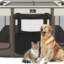 Foldable Pet Kitten Playpen, Upgrade Waterproof Portable Dog Cat Playpen Kennel Tent for Small Cat Dog, Retractable Shade Cover with Carrying Case, Indoor Outdoor Use for Small Pet. (Brown 03)