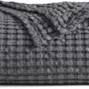 Bedsure Cooling Cotton Waffle Queen Size Blanket - Lightweight Breathable Blanket of Rayon Derived from Bamboo for Hot Sleepers, Luxury Throws for Bed, Couch and Sofa, Dark Grey, 90x90 Inches