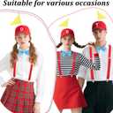 10 Pcs Halloween Costume Set 2 Red Silly Hat with Flag 2 Adjustable Elastic Y Back Suspenders 2 Blue Bow Tie 2 Pair White Stocking Set for Women Men Halloween Cosplay
