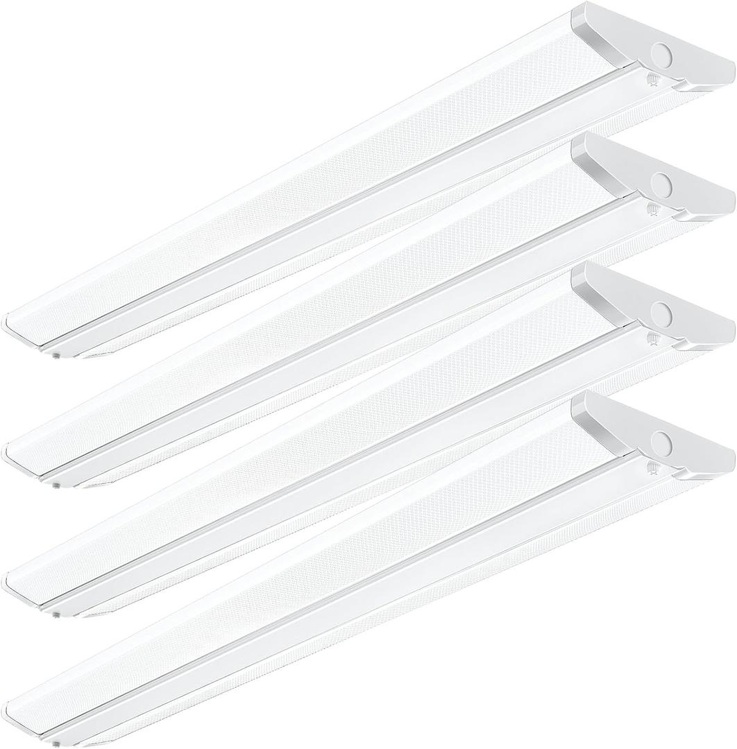 4FT LED Wraparound Light Fixture, Ultra Slim LED Shop Lights for Garage, 50W/6000LM/5000K, 4 Foot Flush Mount Ceiling Wrap Light for Office Kitchen, Fluorescent Tube Replacement, 4 Pack