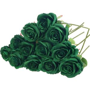 Felice Arts 12 Pack Green Roses Artificial Flowers with Stems Silk Roses for Vase Fake Flowers Bouquet for St Patricks Day Wedding Table Home Kitchen Party DIY Christmas Decor