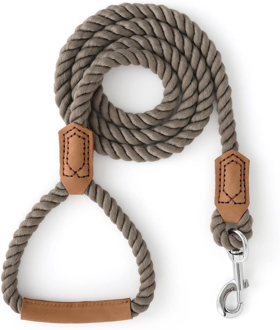 Mile High Life Dog Leash, Braided Cotton Rope Leashes with Leather Handle - Heavy Duty Metal Clasp, 4FT, 1/2" Thick - Wedding, Walking & Training Leash for Medium Large Dogs (Camel)