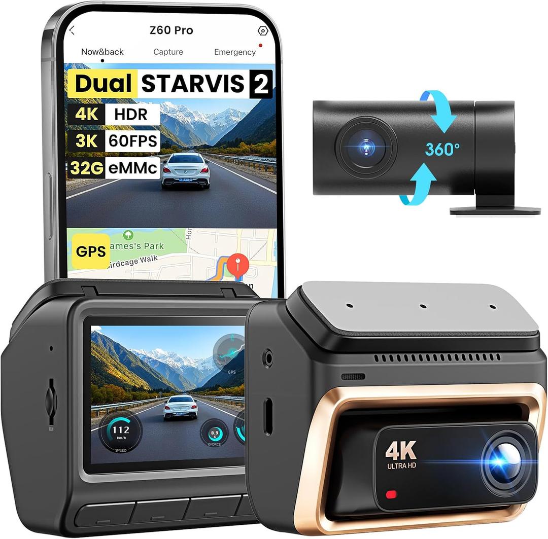DDPAI 4K Dash Cam Front and Rear, Dual STARVIS 2 IMX678 IMX662 Dashcam,4K+1080P HDR Car Camera With Bulit-in 32G eMMC, 3K/60FPS,4G LTE Support,5G WiFi GPS, 3" IPS,Night Vision,24H Parking Mode,Z60 Pro