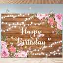 Happy Birthday Backdrop for Women Rustic Wooden Butterfly Happy Birthday Banner Glitter Lights Pink Floral Party Decoration Background for 20th 30th Women Girl 7X5ft(84x60 inch) (S1)
