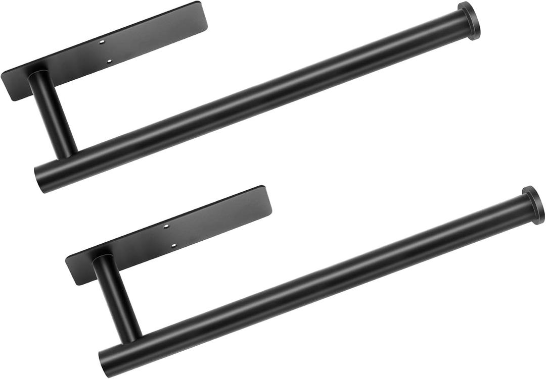 Under Cabinet Paper Towel Holder, Stainless Steel Adhesive or Drill Mount Paper Towel Holder, Wall Mount Paper Towel Holders for Kitchen or Bathroom Black2 Pack