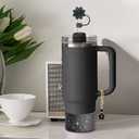 Accessories for Stanley Cup,2Pcs Silicone Flower Straw Cover Caps 10mm Glitter Black Straw Toppers,1Pcs Cute Handle Charm and 1Pcs Bling Silicone Boot Sleeve for Stanley 30&40oz Tumbler