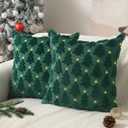 Christmas Pillow Covers 18 x 18 inch Set of 2 Dark Green Christmas Tree Pillow Covers Decorations Plush Faux Fur Soft Cushion Case for Winter Xmas Holiday Home Bedroom Sofa Decors PT004-A18