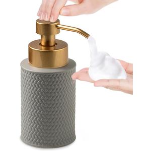 Foam Soap Dispenser with Refined and Vintage Emboss, Ceramic Hand Soap Dispenser for Bathroom (Gray)