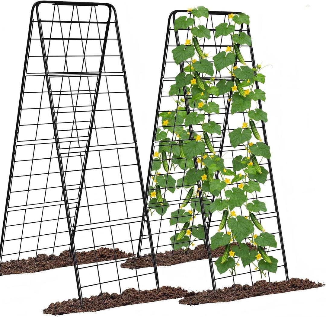 A-Frame Cucumber Trellis for Raised Bed, 50"x 16" Adjustable Heavy Duty Metal Garden Trellis for Climbing Plants Outdoor, Plant Support for Tomatoes Pea Bean Grape Vining Vegetables (2 Pack)