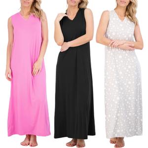 Real Essentials 3 Pack: Women's Soft Tank Nightgown Sleeveless Nightshirt Sleep Dress (Large)