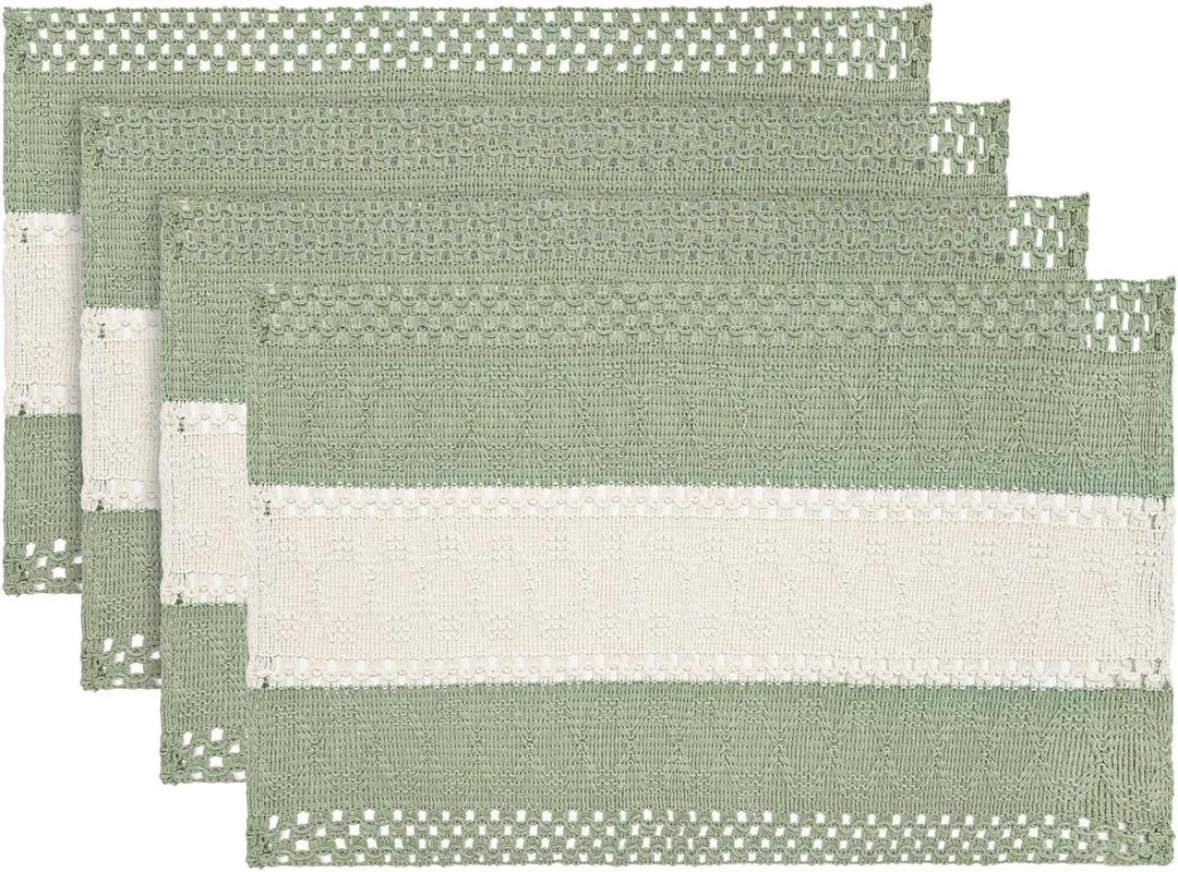 Artoid Mode Light Green Farmhouse Rustic Placemats Set of 4,12x18 Inch Seasonal Hollow Table Mats Party Kitchen Dining Decoration