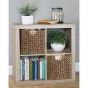 mDesign Natural Woven Hyacinth Cube Organizer Basket with Handles, Storage for Bathroom, Laundry Room Shelf or Nursery - Perfect for Cubby Storage Units - Hold Blankets and Books - 6 Pack, Brown Wash