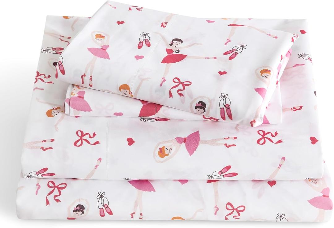 LONAVA Queen Sheet Set Kids - 4 Pieces Soft Microfiber Cartoon Style Bedsheets for Boys Girls Teens, Oeko TEX, Breathable Deep Pocket Sheets, (Ballernia)