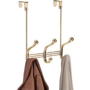 iDesign 3-Double Hook Over-The-Door Rack for Clothes, Towels, or Accessories - Soft Brass