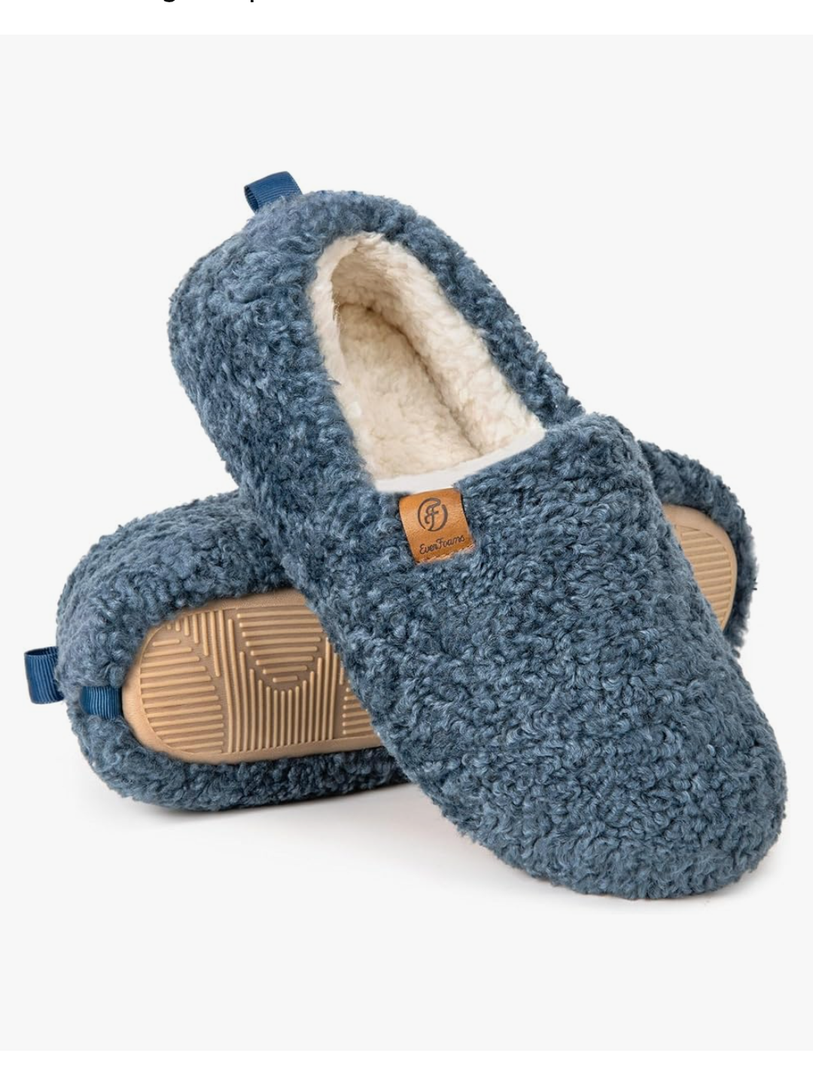 EverFoams Women’s Soft Curly Full Slippers Memory Foam Lightweight House Shoes Cozy Loafer with Polar Fleece Lining, Size 9-10