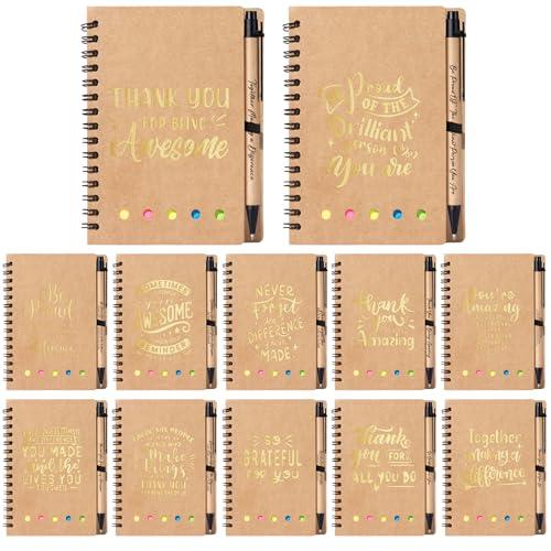 12 Set Employee Appreciation Gifts Bulk, Thank You Gift Inspirational Notebook for Team Volunteer Nurse Coworker Teacher Students, Notepad with Bamboo Pen Bulk (12, Gratitude)