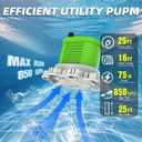 AgiiMan Pool Cover Pump Above Ground - 850 GPH Submersible Water Pump for Pool Draining, Portable Small Sump Pumps with 16' Drainage Hose and 25' Power Cord, 3 Adapters, Green