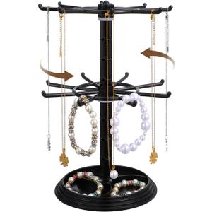 BESPORTBLE Rotating Jewelry Organizer Stand 2-Tier Small Jewelry Hanger Storage with 360-Degree Rotation for Keychains Hair Ties and Necklace Display