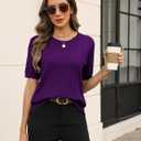Zeagoo Cable Short Sleeve Sweaters for Women Summer Spring Cute Tops 2026 Trendy Business Causal Outfits Work Blouses Clothes (Purple)
