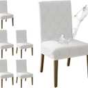 MOSAYT 100% Waterproof Dining Room Chair Covers Set of 6, Super Fit Stretch Jacquard Parson Chairs Slipcovers Removable Washable Chair Seat Protectors for Home, Kitchen, Banquet (White)