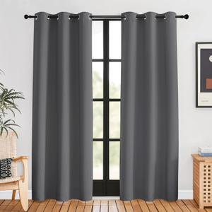 NICETOWN Bedroom Curtains Blackout Drapery Panels, 2 Panels, 42 x 80 inches, Gray, Three Pass Microfiber Thermal Insulated Solid Ring Top Blackout Window Curtains/Drapes (Grey)