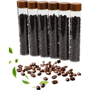 Coffee Bean Storage Tubes Refill Pack  6pcs 80ml Airtight Glass Coffee Bean Container with Bamboo Lids for Single Dose Storage, Replacement Tubes for Barista