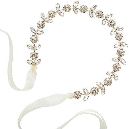 SWEETV Rose Gold Flower Girl Headband for Wedding Baby Girl Headpiece Princess Crystal Floral Hair Accessories for Birthday Party, Photography