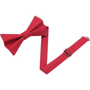 2 x Mens Charm Linen Cotton Bowties - Solid Pretied Bow Ties for Men Wedding Groomsmen (Red)