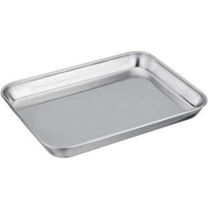 TeamFar Pure Stainless Steel Toaster Oven Pan Tray Ovenware, 7''x9.3''x1'', Heavy Duty & Healthy, Mirror Finish & Easy clean, Deep Edge, Dishwasher Safe (18/0 Steel)