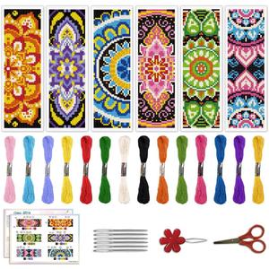 ACRNIGHEET 6PCS Cross Stitch Bookmark Kit for Beginner Mandala Stamped Cross Stitch Kits for Adults DIY Embroidery Bookmark Kits Crossstitch Kits Adult with Instructions Hand Craft Gift 11CT