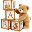 Whaline Bear Baby Boxes with Letters 11.8 Inch Cute Baby Shower Decoration We Can Bearly Wait Block Boxes for Nursery Classroom Gender Reveal First Birthday Backdrop Decor Photo Props, 4 Pcs
