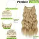 KooKaStyle Invisible Wire Hair Extensions with Transparent Wire Adjustable Size Long Wavy Synthetic Hairpiece Golden Blonde 20 Inch with 4 Secure Clips for Women