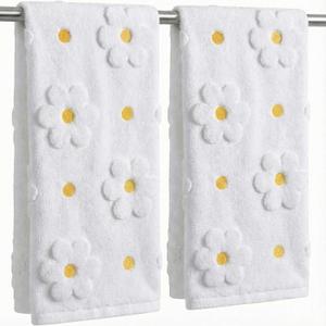 Mindsoft 2 Pcs Daisy Hand Towels for Bathroom Coquette Hand Towels 100% Cotton Absorbent Decorative Jacquard Weave Bath Decor Preppy Kitchen Decor Gift(Yellow)