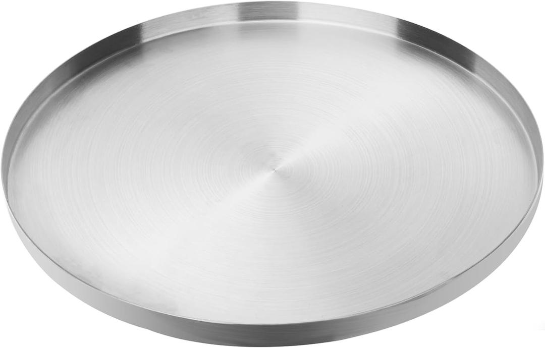 Large Round Stainless Steel Tray,Diameter 12.6/32cm Serving,Decorative,Brass,Jewelry and Cosmetic Storage Decorative Tray (Silver)