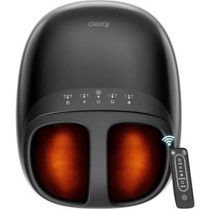 Shiatsu Foot Massager Machine with 3-Level Heat, Deep Kneading Therapy, Air Compression, Auto-off Timer, Remote Control, for Plantar Fasciitis, Neuropathy, Pain Relief, for Men Women Size up to 13 (Black)