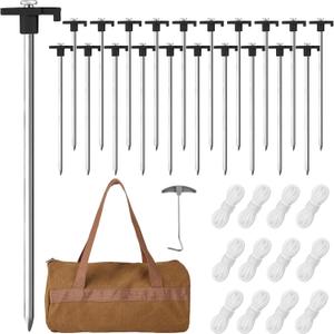 Aodaer 24 Pack Tent Stakes Heavy Duty Tent Pegs 10.25 Inch Non-Rust Metal Yard Stakes with 4x10ft Ropes and Storage Bag Inflatable Stakes for Gardening & Canopies, Camping Halloween Christmas, Black