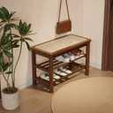 Bamboo Shoe Rack Bench with Rattan Seat, 3-Tier Shoe Storage Bench, Entryway Bench for Hallway Walnut-23.62 inches